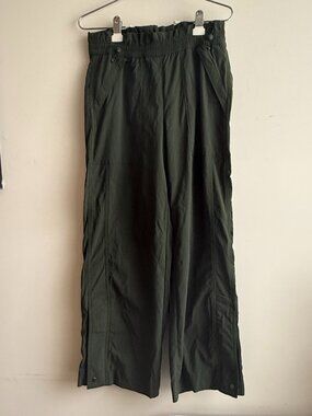 Athleta High-Waist Wide Leg Dark Green Paperbag Utility Pants (Small)